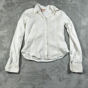 Polo Jeans Company Shirt Womens Small White  Button up Cotton Lace Pintuck